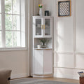 Armoire d'angle haute avec tiroir, etageres reglables et grand espace de rangement, finition blanche