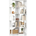 Etagere dangle blanche a six niveaux avec panneaux lateraux incurves, bibliotheque gain de place