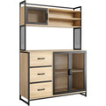 Armoire multifonction 170 cm avec trois portes, trois tiroirs et nombreux espaces de rangement pour cuisine ou bureau