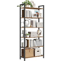 Bibliotheque industrielle 6 niveaux avec structure metallique, meuble de rangement 30 x 80 x 186 cm, marron rustique et noir