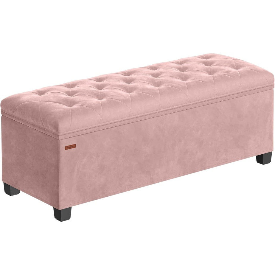 Pouf coffre de rangement 110 x 40 x 40 cm, banc de bout de lit avec assise rembourree, repose-pieds pour salon, chambre ou entree, rose