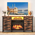 Commode decorative avec cheminee electrique, eclairage LED et six tiroirs en tissu, effet flamme 3D, brun