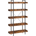 Bibliotheque industrielle 5 niveaux avec larges etageres ouvertes, meuble de rangement pour salon, chambre ou bureau, marron rustique et noir