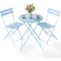 Salon de jardin pliable 3 pieces en metal, 2 chaises et 1 table bistrot pour balcon, terrasse ou exterieur, bleu