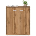 Buffet bas moderne finition chene Wotan avec deux portes, meuble de rangement 60 cm