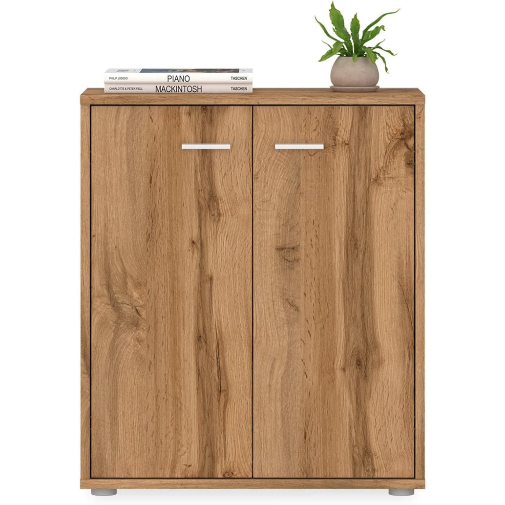 Buffet bas moderne finition chene Wotan avec deux portes, meuble de rangement 60 cm