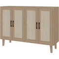 Buffet en MDF avec quatre portes aspect rotin, meuble de rangement pour salon ou chambre, finition bois