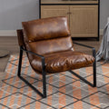 Fauteuil de detente en cuir PU avec structure metallique, chaise de loisirs moderne pour salon, bureau ou chambre, marron