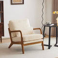 Fauteuil d'appoint en velours côtele beige avec structure en bois et assise rembourree