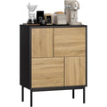 Buffet compact avec 4 compartiments et portes a ouverture par pression, meuble de rangement noir effet bois