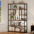 Bibliotheque industrielle 6 niveaux avec structure metal et etageres en bois, meuble de rangement vertical style vintage