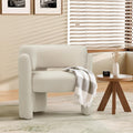 Fauteuil moderne en velours avec dossier enveloppant et pieds design, chaise de detente pour salon ou coin lecture, creme