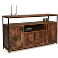 Buffet industriel 140 cm avec quatre portes, niche centrale et finition bois vieilli