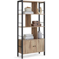 Bibliotheque 4 niveaux avec portes et cadre en acier, meuble de rangement industriel pour salon, bureau ou chambre, marron camel et noir