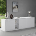 Buffet bas de rangement avec trois portes en finition blanc mat, a poser au sol ou a suspendre