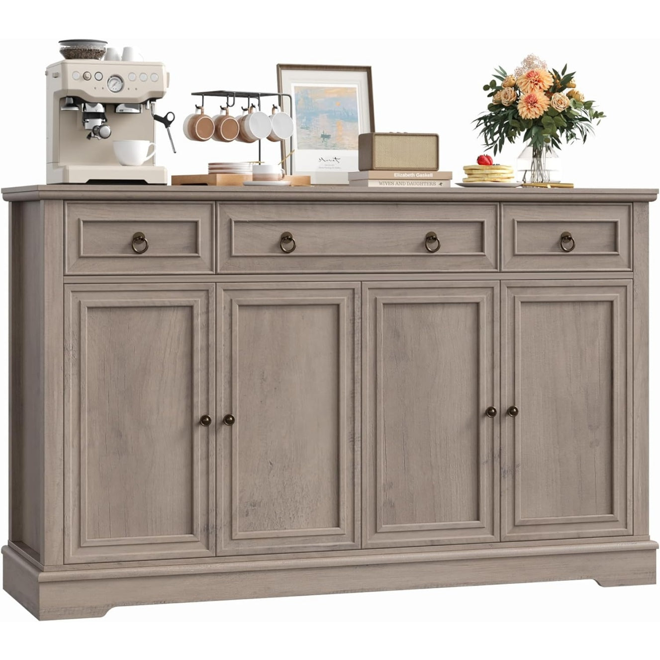Buffet bas retro avec portes, tiroirs et nombreux compartiments pour cuisine ou sejour