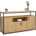 Buffet style industriel 140 cm avec 4 portes et niche ouverte, meuble de rangement
