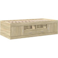 Lit banquette avec tiroirs integres en decor chene sonoma pour chambre d'amis ou espace detente