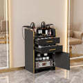 Chariot de coiffure mobile en bois avec deux tiroirs, armoire de rangement et supports pour seche cheveux